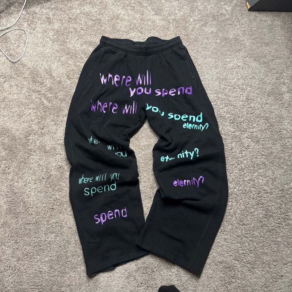 Champion Graphic Sweatpants Size M Where Will You Spend Eternity